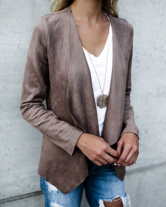Faux Suede Open Front Cardigan