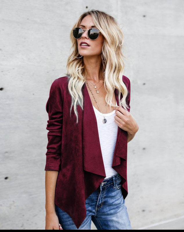 Faux Suede Open Front Cardigan