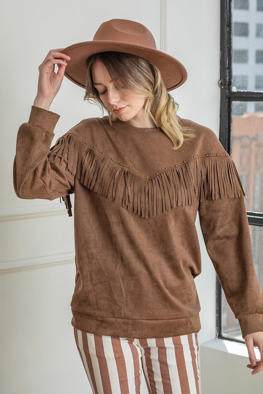 Fringed Suede Pullover