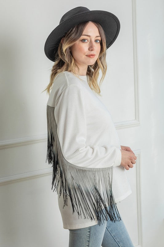 White Pullover with Ombre Tassel